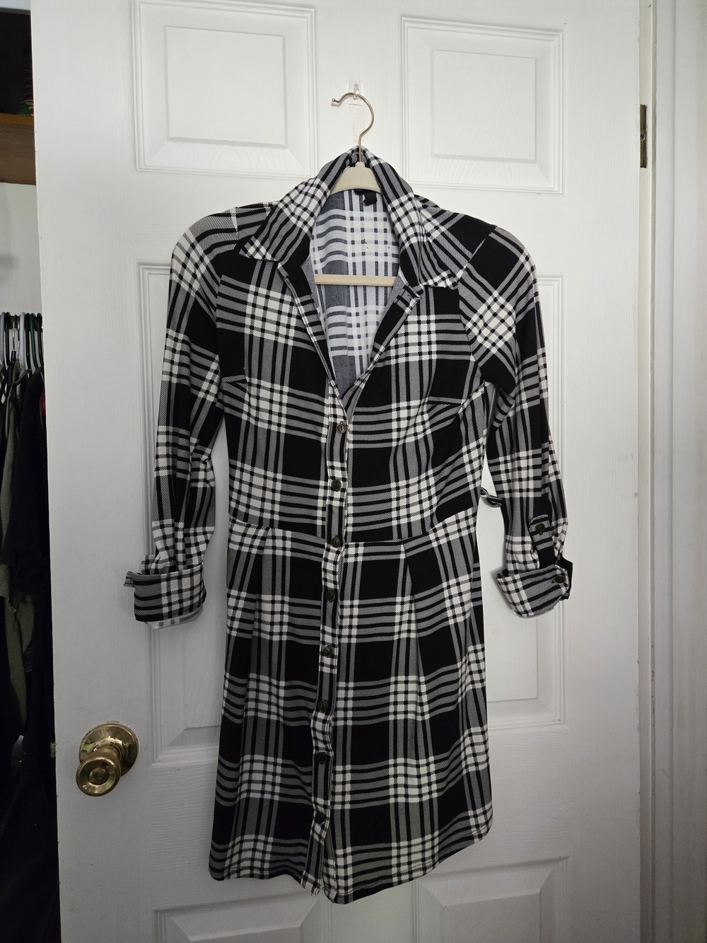 Derek Heart Black and White Plaid Shirt Dress